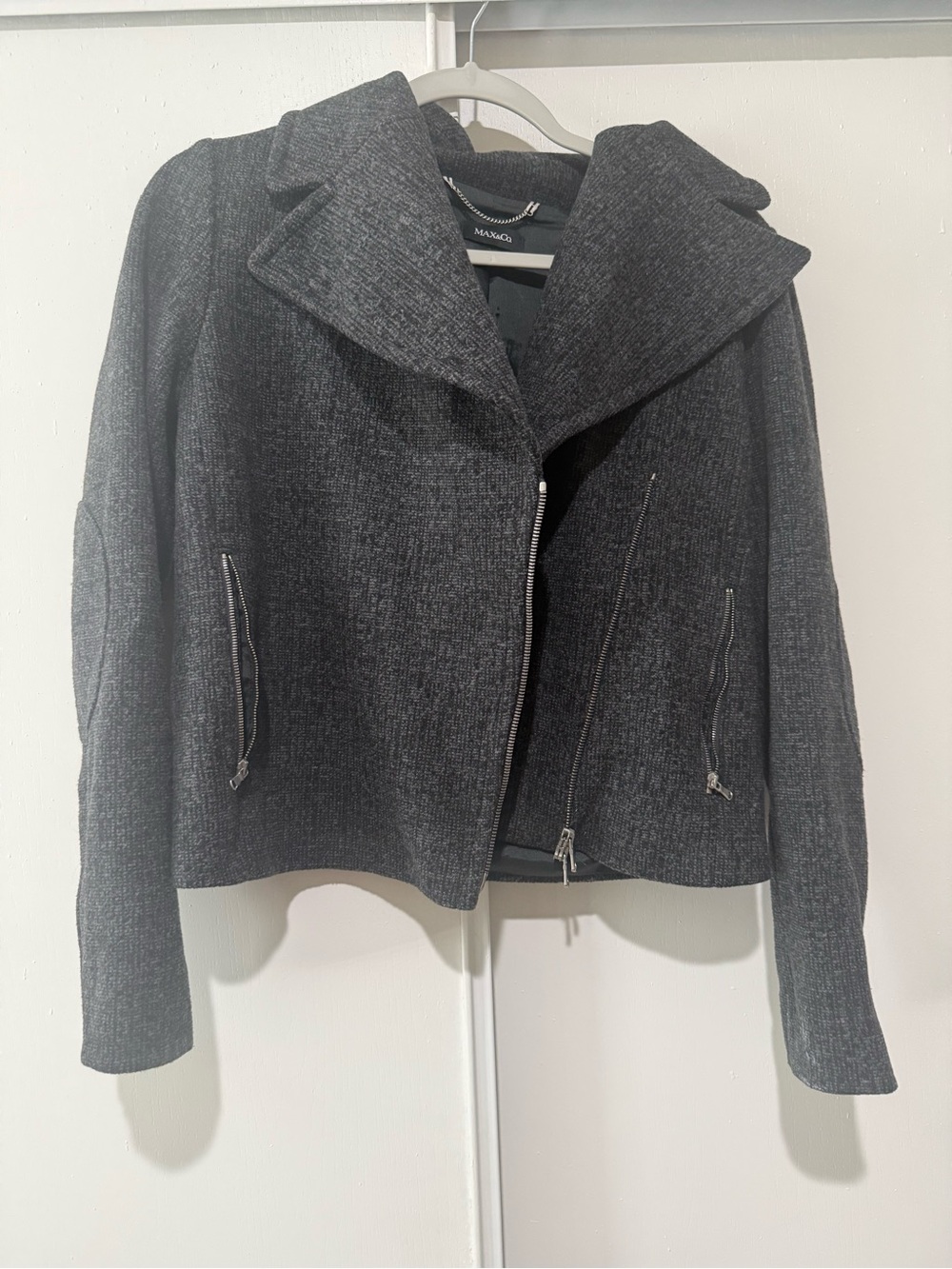 MAX&Co. Charcoal Grey Wool Moto Jacket Draped Collar Size 4 (AS IS)